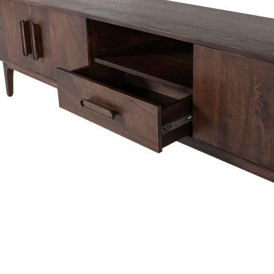WOOOD LIYA TV-bänk 200 cm i Mangoträ Mörkbrun
