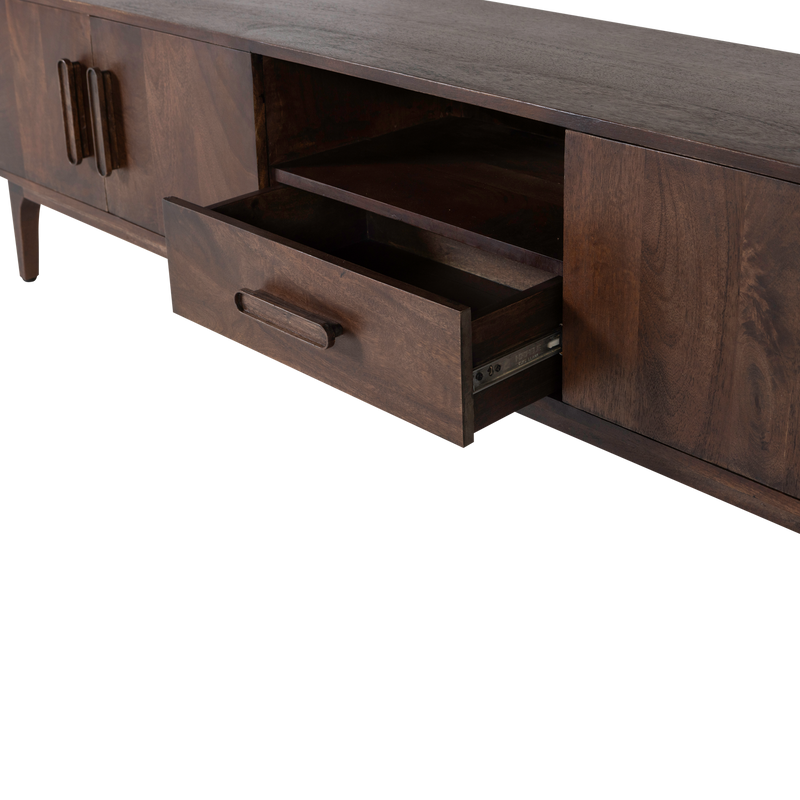 WOOOD LIYA TV-bänk 200 cm i Mangoträ Mörkbrun