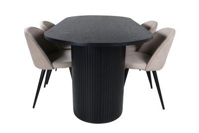 Venture Home Bianca & Velvet Ovalt Matbord 200 x 90 Svart + 4 st Matstolar Beige
