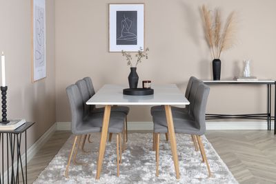 Venture Home Mace & Polar 6 st Matstolar Grå + Rektangulärt Matbord 180 x 90 Vit