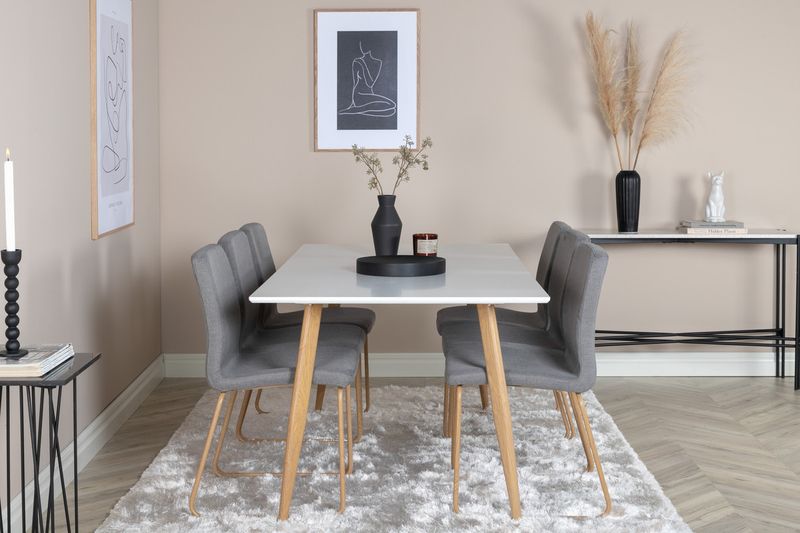 Venture Home Mace & Polar 6 st Matstolar Grå + Rektangulärt Matbord 180 x 90 Vit