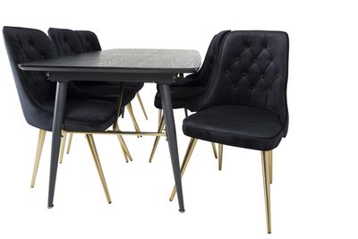 Venture Home Gold & Velvet Deluxe Rektangulärt Matbord 180 x 85 Svart + 6 st Matstolar Svart