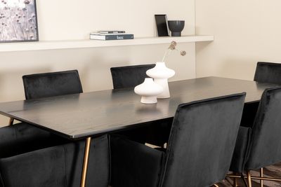 Venture Home Petra Rektangulärt Matbord 190 x 90 Svart + 6 st Matstolar Svart