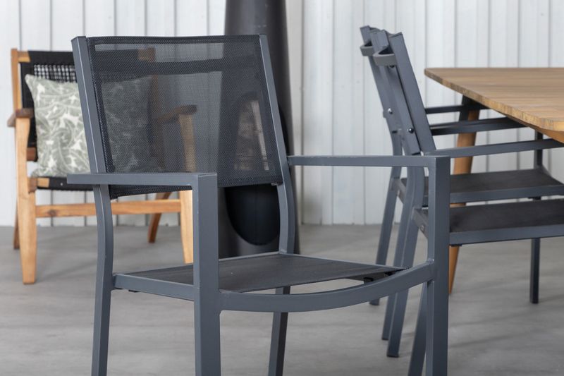 Venture Home Julian & Copacabana Rektangulärt Matbord 210 x 100 Natur + 6 st Matstolar Svart