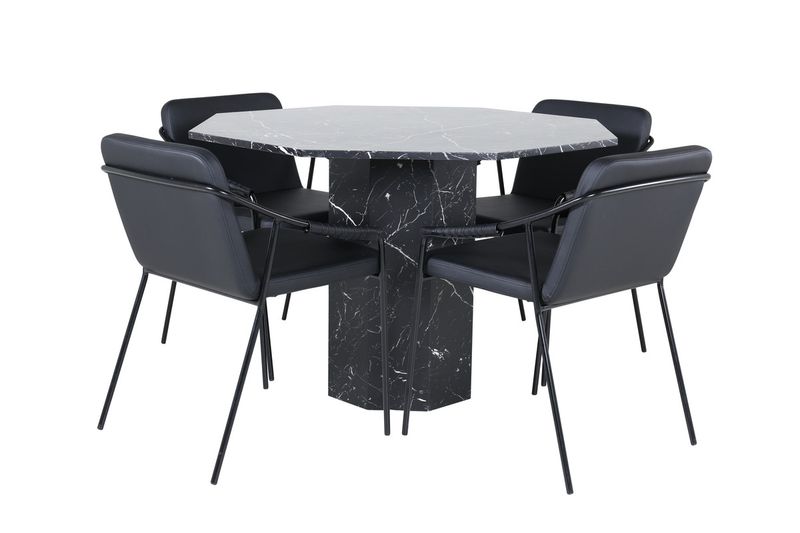 Venture Home Tvist & Marbs 4 st Matstolar Svart + Runt Matbord ⌀110 Svart