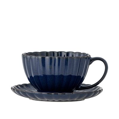 Bloomingville Latina Kopp w/Saucer, Blå, Stengods - 6-pack