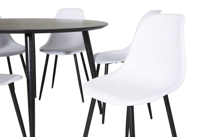Venture Home Dipp & Polar Runt Matbord ⌀115 Svart + 6 st Matstolar Vit