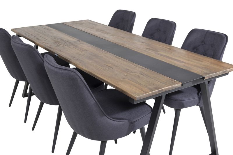 Venture Home Jakarta & Velvet Deluxe Rektangulärt Matbord 200 x 90 Svart + 6 st Matstolar Svart