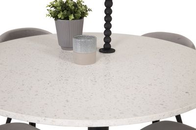 Venture Home Razzia & Velvet Runt Matbord ⌀106 Vit + 4 st Matstolar Grå