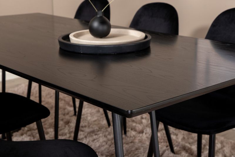 Venture Home Petra & Polar Rektangulärt Matbord 190 x 90 Svart + 6 st Matstolar Svart