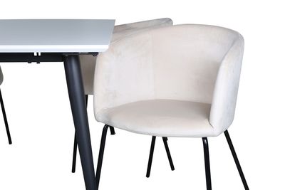 Venture Home Berit & Jimmy 4 st Matstolar Beige + Rektangulärt Matbord 150 x 90 Vit