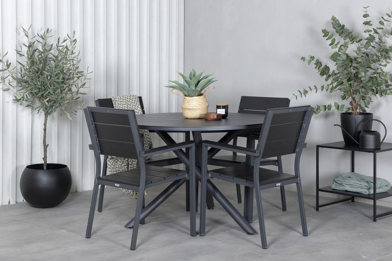 Venture Home Alma & Levels Runt Matbord ⌀120 Svart + 4 st Matstolar Svart