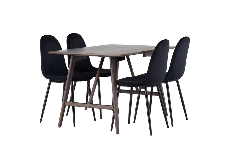Venture Home Polar & Kaseidon 4 st Matstolar Svart + Rektangulärt Matbord 120 x 80 Mörkbrun