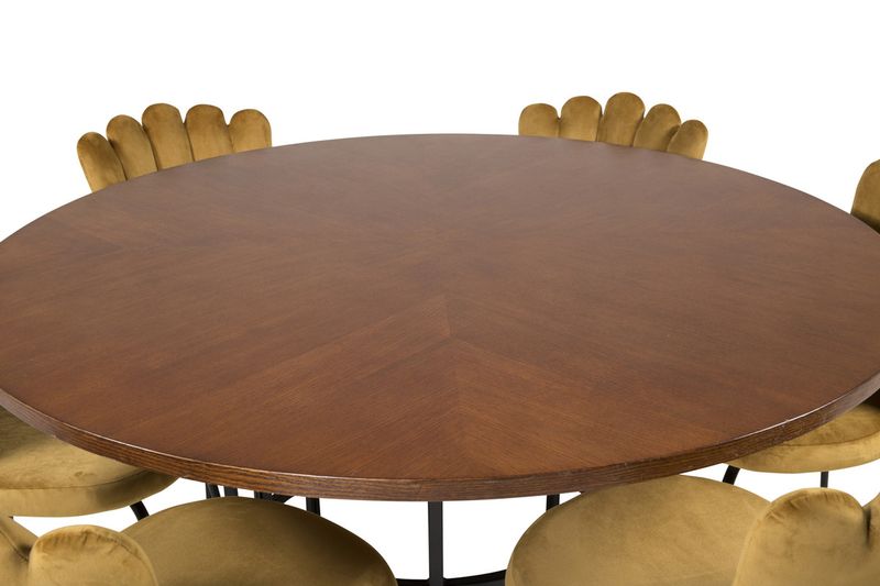 Venture Home Limhamn & Copenhagen 6 st Matstolar Gul + Runt Matbord ⌀140 Brun