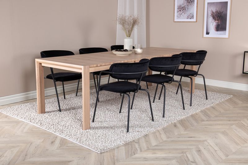 Venture Home Slider & Arrow Rektangulärt Matbord 170 x 95 Vitputsad + Matstolar 6-pack Svart