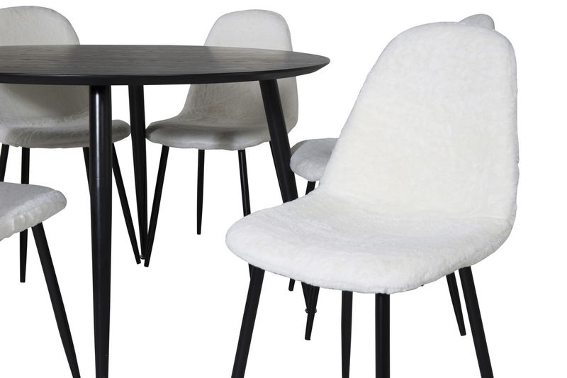 Venture Home Dipp & Polar Runt Matbord ⌀115 Svart + 6 st Matstolar Vit