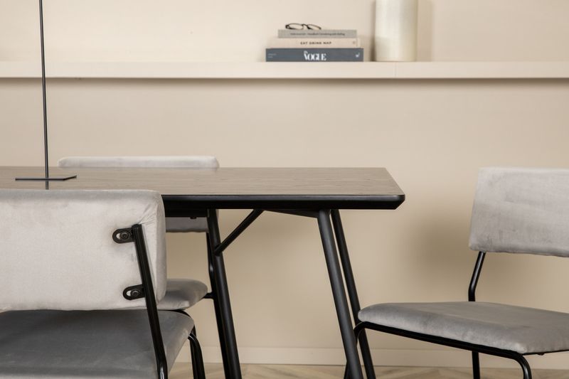 Venture Home Kenth & Petra 6 st Matstolar Grå + Rektangulärt Matbord 190 x 90 Svart