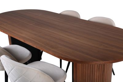 Venture Home Bianca & Velvet Ovalt Matbord 200 x 90 Valnöt + 4 st Matstolar Beige