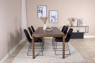 Venture Home Slider & Muce Rektangulärt Matbord 170 x 95 Natur + Matstolar 6-pack Svart