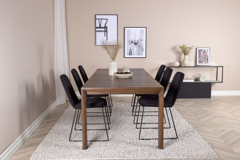 Venture Home Slider & Muce Rektangulärt Matbord 170 x 95 Natur + Matstolar 6-pack Svart