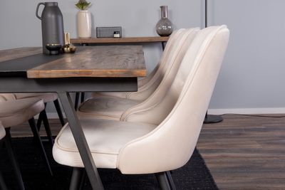 Venture Home Jakarta & Velvet Deluxe Rektangulärt Matbord 200 x 90 Svart + 6 st Matstolar Beige