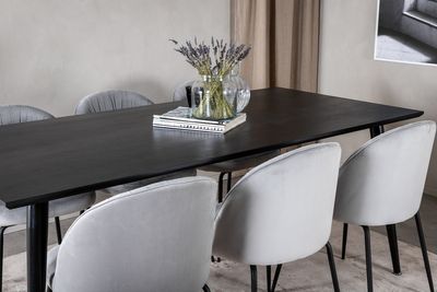 Venture Home Wrinkles & Dipp 6 st Matstolar Grå + Rektangulärt Matbord 180 x 90 Svart