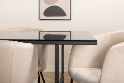 Venture Home Berit & Leif 6 st Matstolar Beige + Rektangulärt Matbord 200 x 90 Svart