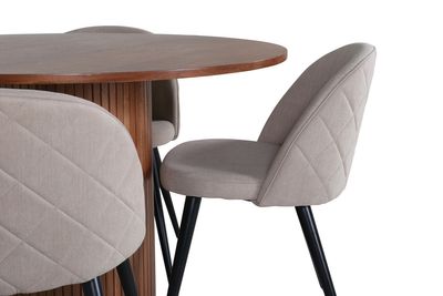 Venture Home Bianca & Velvet Runt Matbord ⌀110 Valnöt + 4 st Matstolar Beige