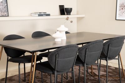 Venture Home Vault & Petra 6 st Matstolar Svart + Rektangulärt Matbord 190 x 90 Svart