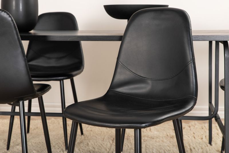 Venture Home Uno & Polar Rektangulärt Matbord 200 x 90 Svart + 6 st Matstolar Svart