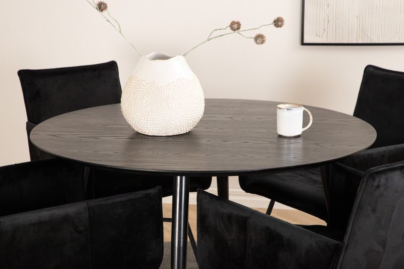 Venture Home Petra & Dipp 4 st Matstolar Svart + Runt Matbord ⌀115 Svart