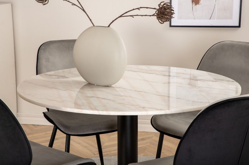 Venture Home Emma & Estelle 4 st Matstolar Grå + Runt Matbord ⌀106 Vit