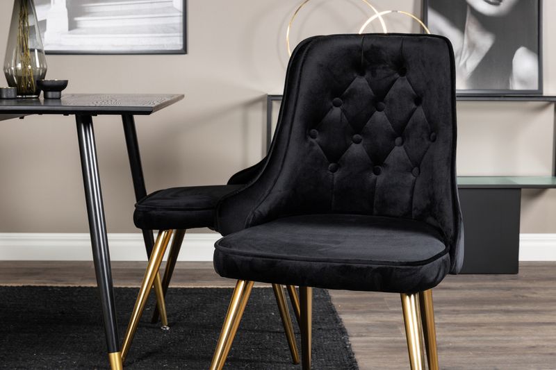 Venture Home Dipp & Velvet Deluxe Rektangulärt Matbord 120 x 85 Svart + 4 st Matstolar Svart