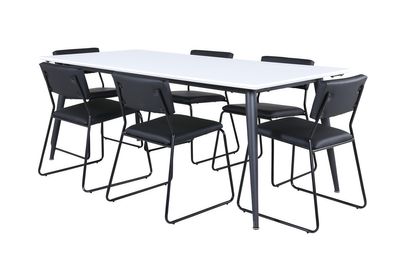 Venture Home Jimmy & Kenth Rektangulärt Matbord 195 x 90 Vit + 6 st Matstolar Svart