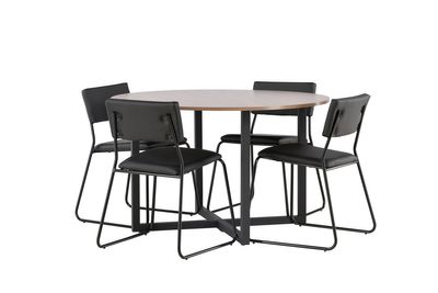 Venture Home Kenth & Durango 4 st Matstolar Svart + Runt Matbord ⌀120 Valnöt