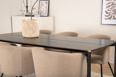 Venture Home Berit & Pelle 6 st Matstolar Beige + Rektangulärt Matbord 190 x 90 Svart