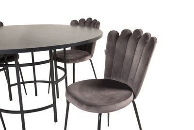 Venture Home Limhamn & Copenhagen 4 st Matstolar Grå + Runt Matbord ⌀140 Svart