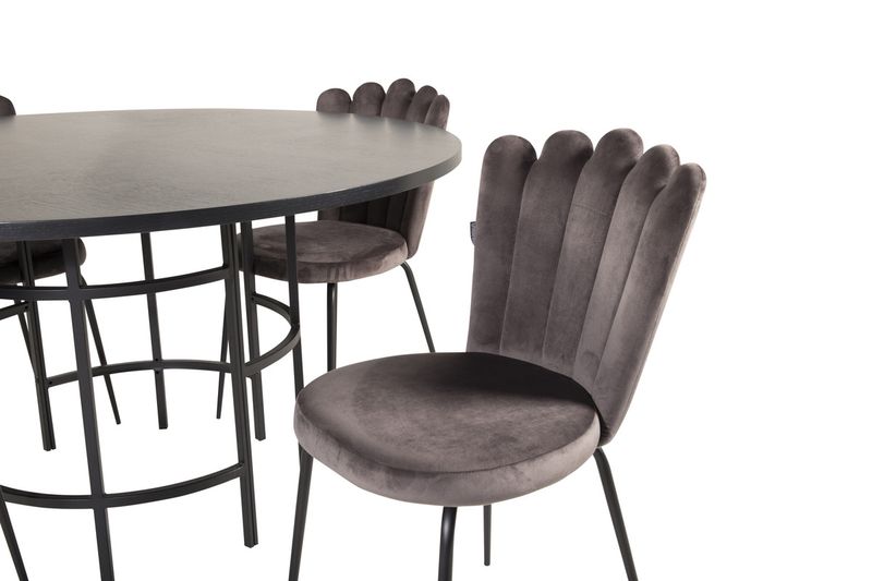Venture Home Limhamn & Copenhagen 4 st Matstolar Grå + Runt Matbord ⌀140 Svart