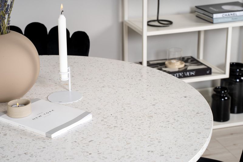 Venture Home Limhamn & Razzia 4 st Matstolar Svart + Runt Matbord ⌀106 Vit