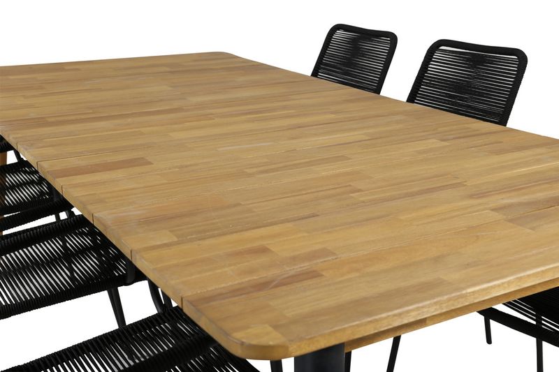 Venture Home Julian & Lindos Rektangulärt Matbord 210 x 100 Natur + Matstolar 6-pack Svart