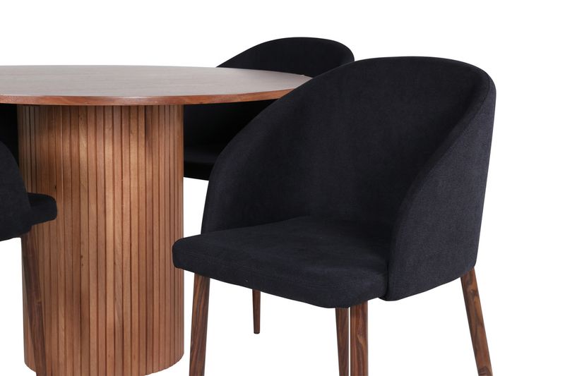 Venture Home Arch & Bianca 4 st Matstolar Svart + Runt Matbord ⌀110 Valnöt