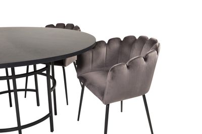 Venture Home Limhamn & Copenhagen 4 st Matstolar Grå + Runt Matbord ⌀140 Svart