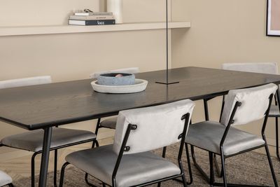 Venture Home Kenth & Petra 6 st Matstolar Grå + Rektangulärt Matbord 190 x 90 Svart