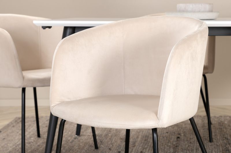 Venture Home Berit & Jimmy 6 st Matstolar Beige + Rektangulärt Matbord 195 x 90 Vit