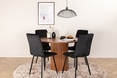 Venture Home Bianca & Windu Runt Matbord ⌀110 Valnöt + 4 st Matstolar Svart