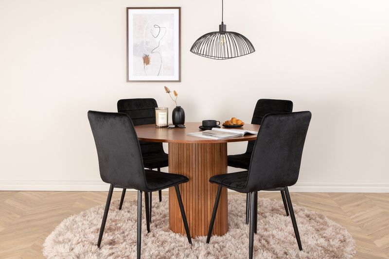 Venture Home Bianca & Windu Runt Matbord ⌀110 Valnöt + 4 st Matstolar Svart