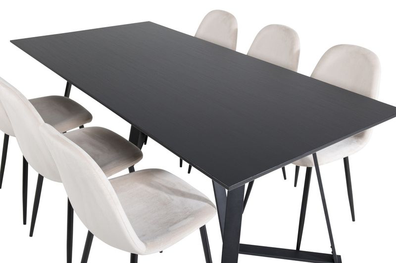 Venture Home Polar & Marina 6 st Matstolar Beige + Rektangulärt Matbord 180 x 90 Svart