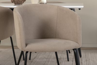 Venture Home Berit & Jimmy 4 st Matstolar Beige + Rektangulärt Matbord 150 x 90 Vit