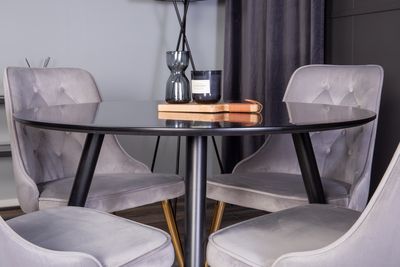 Venture Home Velvet Deluxe & Plaza 4 st Matstolar Grå + Runt Matbord ⌀100 Svart