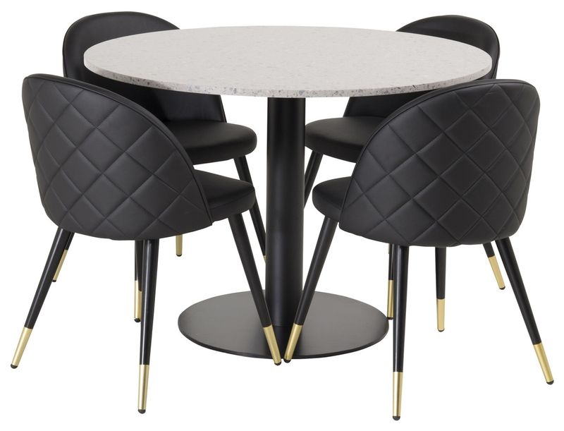 Venture Home Razzia & Velvet Runt Matbord ⌀106 Grå + 4 st Matstolar Svart